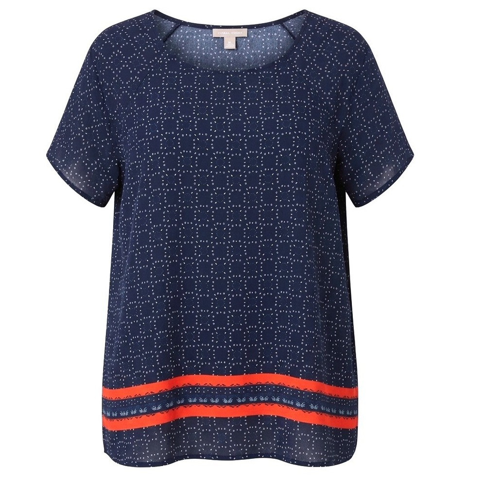 Loft Outlet Boho Chic Navy Orange Geometric Dot Print Dark Academia Blouse XL